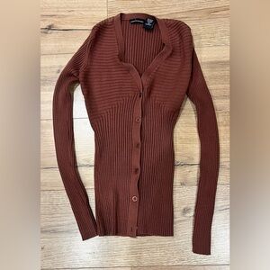 Vintage Y2K Ribbed Knit Sexy Stretch Cardigan Sweater Moda International XS